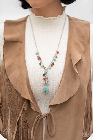 Notably Natural - Blue - Marbled Stone Brown Bead Y-Shape Paparazzi Long Necklace - July 2023 Simply Santa Fe