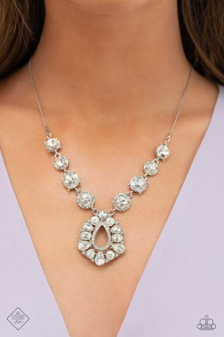 RAREST in the Land - White - and Iridescent Rhinestone Teardrop Pendant Paparazzi Short Necklace - July 2023 Fiercely 5th Avenue