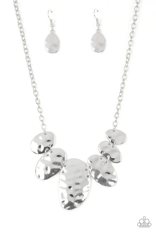 Cave Crawl - Silver - Hammered Disc Paparazzi Short Necklace