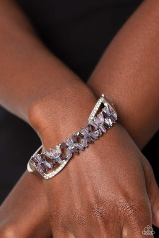 Timeless Trifecta - Purple - Emerald Cut Gem Paparazzi Hinge Bracelet