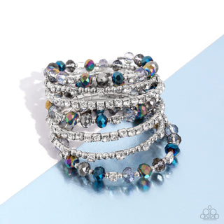 Sizzling Stack - Multi - Oil Spill and Silver Bead Paparazzi Coil Bracelet - 2024 Empower Me Pink Exclusive