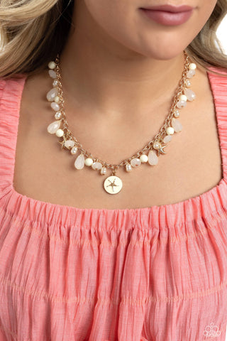 Surfer Serenade - Gold - White Bead and Baroque Pearl Paparazzi Short Necklace