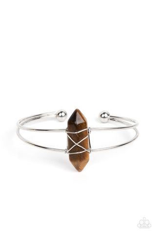 Terra Transcendence - Brown - Wire-Wrapped Tiger's Eye Stone Paparazzi Cuff Bracelet