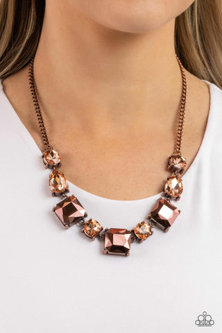 Elevated Edge - Copper - Oversized Gem Paparazzi Short Necklace