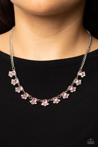 Tabloid Treasure - Pink - and Iridescent Rhinestone Paparazzi Short Necklace