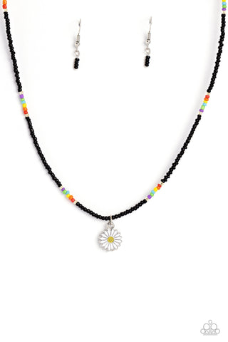 Charming Chance - Black - Colored Seed Bead Daisy Flower Paparazzi Short Necklace