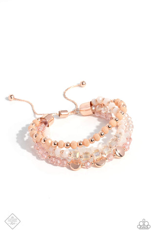 Dewy Delight - Rose Gold - Pink Bead and White Stone Paparazzi Pull-Cord Bracelet - June 2023 Glimpses of Malibu