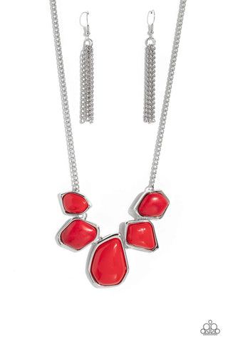 Beyond the Badlands - Red - Asymmetrical Bead and Stone Paparazzi Short Necklace