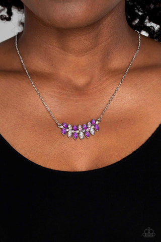 Lustrous Laurels - Purple - Marquise Cut Rhinestone Paparazzi Short Necklace