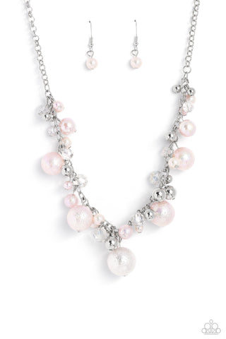 Scratched Shimmer - Pink - Oversized Pearl Iridescent Bead Paparazzi Short Necklace