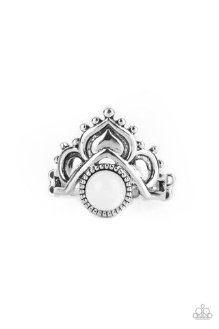 Lotus Solstice - White - Opal Bead Flower Paparazzi Dainty Ring