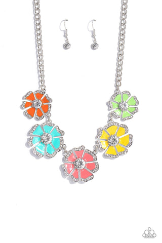 Playful Posies - Multi - Colorful Flower Rhinestone Petal Paparazzi Short Necklace - July 2023 Life of the Party Exclusives