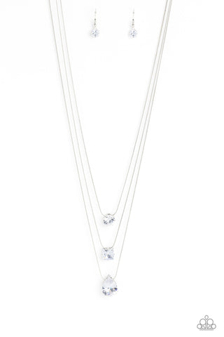Lustrous Layers - White - Reflective Gem Tiered Paparazzi Short Necklace - August 2023 Life of the Party Exclusive