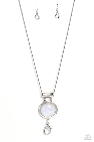 Starlight Starbright - White - Glassy Opalescent Oversized Gem Paparazzi Lanyard Necklace