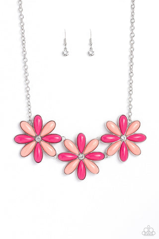 Bodacious Bouquet - Pink - Beaded Oversized Flower Paparazzi Short Necklace