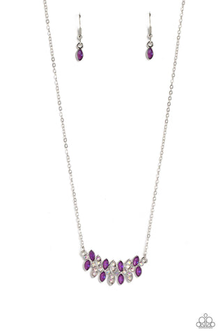 Lustrous Laurels - Purple - Marquise Cut Rhinestone Paparazzi Short Necklace