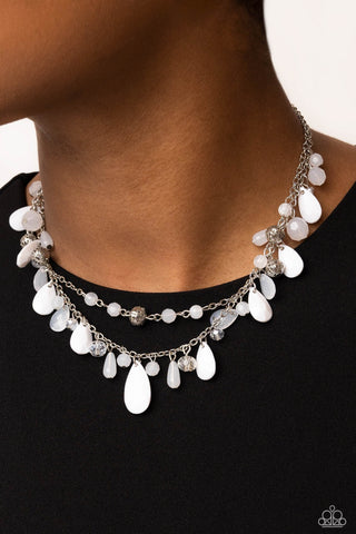 Flirty Flood - White - Faceted Crystal Bead Tiered Paparazzi Short Necklace
