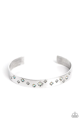 Starburst Shimmer - White - Iridescent Rhinestone Paparazzi Cuff Bracelet