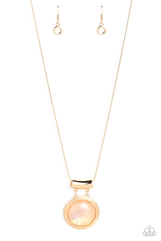 Starlight Starbright - Gold - White Glassy Opalescent Oversized Gem Paparazzi Long Necklace
