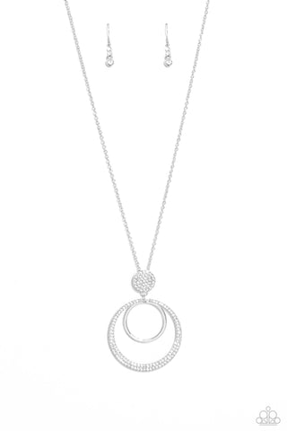 Spanish Sizzle - White - Rhinestone Silver Ring Paparazzi Long Necklace