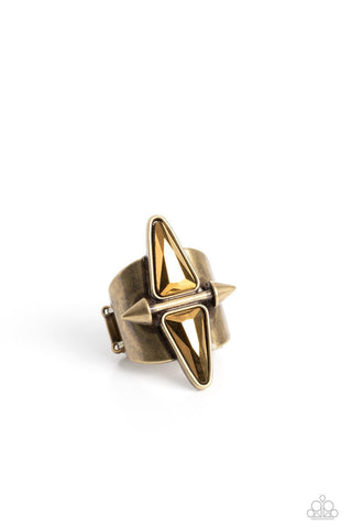 Combustible Compass - Brass - Triangular Gem Paparazzi Ring