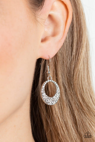 Showroom Sizzle - White - Rhinestone Oval Frame Paparazzi Fishhook Earrings