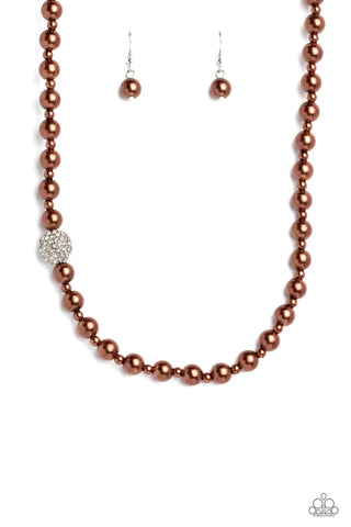 Countess Chic - Brown - Pearl and White Rhinestone Paparazzi Short Necklace
