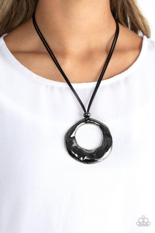 Tectonic Treasure - Black - Hammered Gunmetal Hoop Paparazzi Short Necklace