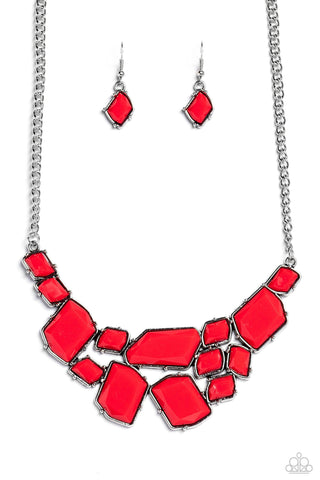 Energetic Embers - Red - Geometric Bead Paparazzi Short Necklace