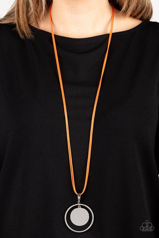Rural Reflection - Orange - Silver Disc Leather Cord Paparazzi Long Necklace