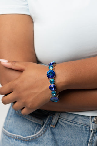 Refreshing Radiance - Blue - Stiletto Rhinestone Paparazzi Stretchy Bracelet - August 2023 Life of the Party Exclusive