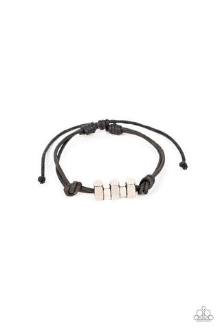 Bolt Out - Black - Silver Hardware Suede Cord Paparazzi Pull-Cord Bracelet