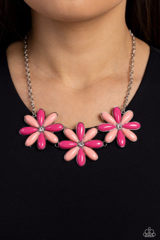 Bodacious Bouquet - Pink - Beaded Oversized Flower Paparazzi Short Necklace