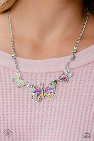 The FLIGHT Direction - Multi - Oversized Butterfly Paparazzi Short Necklace - August 2023 Glimpses of Malibu