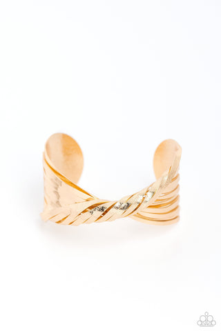 Radiant Ribbons - Gold - Twisted Hammered Paparazzi Cuff Bracelet