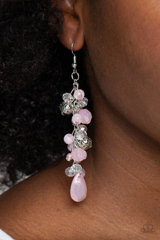 Cheeky Cascade - Pink - Faceted Crystal Bead Paparazzi Fishhook Earrings
