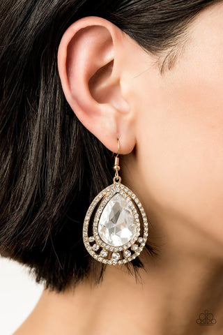 All Rise for Her Majesty Gold Paparazzi Earrings