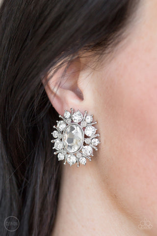 Serious Star Power White Paparazzi Clip-On Earrings