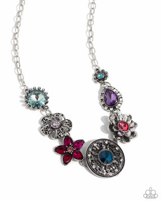 Giddy Garden - Multi - Colorful Gem Flower Paparazzi Short Necklace - March 2024 Life of the Party Exclusive