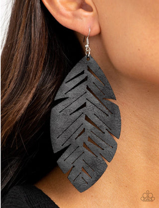 I Want to Fly Black Leather Feather Paparazzi Fishhook Earrings