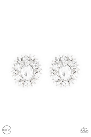 Serious Star Power White Paparazzi Clip-On Earrings