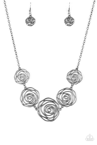 Rosy Rosette - Black - Gunmetal Flower Paparazzi Short Necklace
