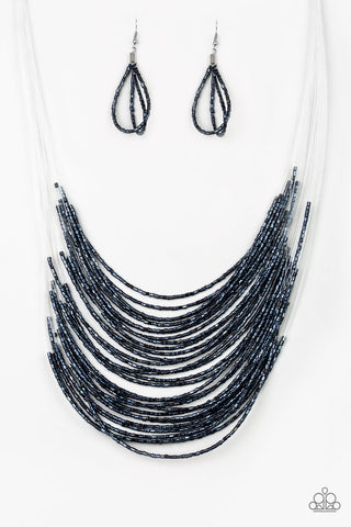 Catwalk Queen - Blue - Metallic Seed Bead Tiered Paparazzi Short Necklace
