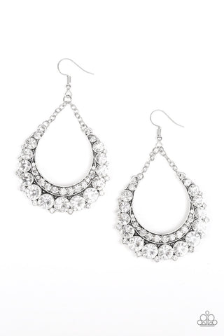 Once in a SHOWTIME - White - Rhinestone Encrusted Paparazzi Fishhook Earrings