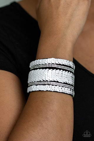 MERMAID Service - White - Iridescent Reversible Sequin Paparazzi Snap Wrap Bracelet
