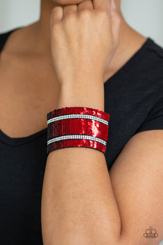 MERMAID Service - Red - and Silver Reversible Sequin Paparazzi Snap Wrap Bracelet