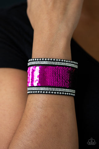 MERMAIDS Have More Fun - Pink - and Black Reversible Sequin Paparazzi Snap Wrap Bracelet