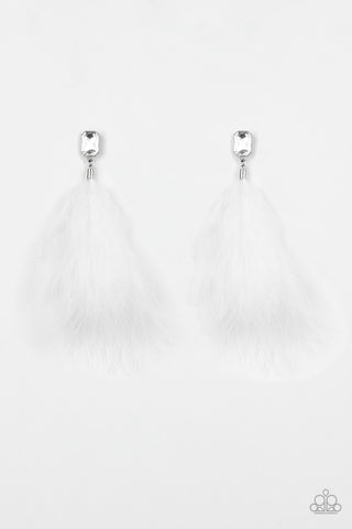 The SHOWGIRL Must Go On White Paparazzi Earrings
