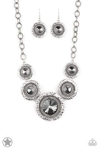Global Glamour - Silver - Oversized Hematite Gem Paparazzi Short Necklace