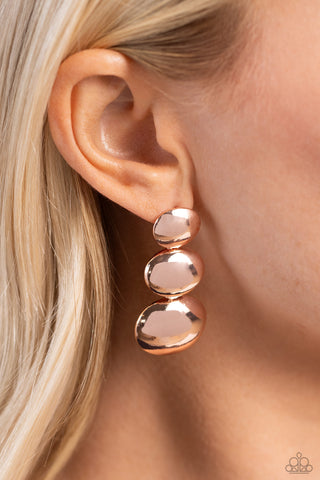 Futuristic Fantasy - Rose Gold - Rounded Dome Paparazzi Post Earrings